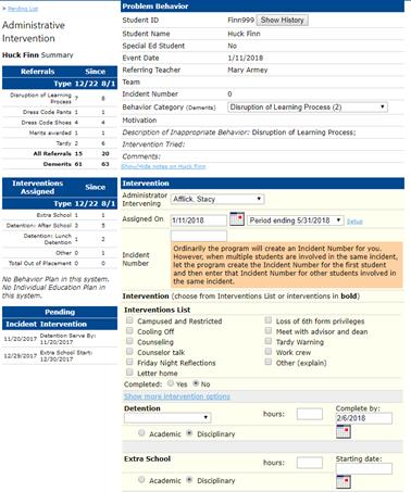 Administrative intervention page