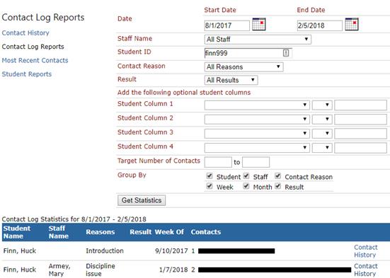Contact log reports